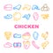 Chicken Carcass, Meat And Organs Icons Set Vector