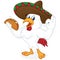 Chicken cartoon holding taco and wearing sombrero