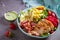 Chicken Cobb Salad. Chicken bacon avocado strawberry and sweet corn salad - healthy food.