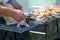 Chicken cooking on barbecue grill