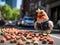 Chicken cop controls toy cars on street