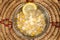 Chicken Corn Soup with lemon served in bowl isolated on background top view arabic style