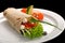 Chicken doner kebab and fresh vegetables in roll of pita bread lavash