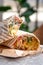 Chicken doner kebab and fresh vegetables in roll of pita bread lavash - Durum Chicken Doner Kebab