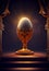 Chicken Egg Propped Up By Ornate Golden Base Under Spot Light - Generative AI