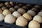 Chicken eggs in agro-industrial incubator. Limited depth of field