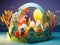 Chicken eggs paper Kirigami Easter child landscape