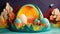 Chicken eggs paper Kirigami Easter child landscape