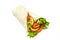 Chicken fajita wrap sandwich on white background