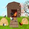 Chicken farm coop Vector. Spring season green background farmings