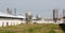 Chicken farm with four grain storage silos