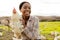 Chicken, farmer and smile in animal farming, agriculture and startup business outdoor in South Africa. Portrait, black