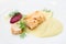Chicken fillet with potato and beetroot puree