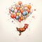 Chicken flying by balloons