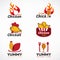 Chicken fried and fire logo vector set design