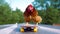 Chicken Gets Spooked On Skateboard