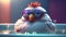 A chicken with glasses relaxing in a hot tub
