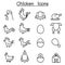 Chicken icon set in thin line style