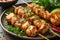 Chicken kebab skewers on a plate