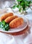 Chicken Kiev cutlets with parsley leaves. Ukrainian tradition food.