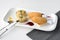 Chicken Kiev cutlets with potato, mushrooms and decoration