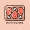 Chicken legs in barbecue sauce. Chicken meat icons. Flat illustration of chicken meat.