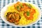 Chicken Madras Curry on a Plate with Rice