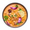 Chicken Massaman Curry in black bowl isoated on white background. Massaman Curry is Thai Cuisine dish Thai Food. Isolate