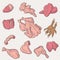 Chicken meat set vector, doodle art uncooked chicken