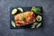 Chicken meatloaf on a slate flat plate