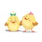 Chicken new born boy and girl chick. Cartoon flat trendy design spring and new born baby