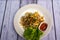 Chicken Noodles is a Thai food that is decorated within plate beautifully