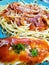 Chicken parmigiana with spaghetti