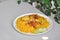 Chicken rice or spiced rice steamed with chicken, rice cooked with chicken