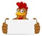 Chicken Rooster Cockerel Holding Sign Cartoon