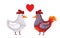 Chicken rooster fall in love couple heart shape symbol of two hen cock animal