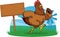 Chicken running the farm with cartoon style