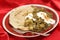 Chicken saag with bread and yoghurt