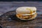 Chicken saussage mcmuffin with egg, and golden brown and crispy, hashbrowns