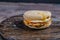 Chicken saussage mcmuffin with egg, and golden brown and crispy, hashbrowns