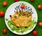 Chicken schnitzel with vegetables shaped funny hedgehog