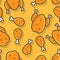 Chicken seamless pattern. Food pattern. Chicken meat and chicken legs on a yellow background.