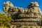 A chicken-shaped weathered rock structure in the Karst landscape of El Torcal near to Antequera, Spain