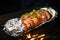 a chicken skewer wrapped in foil for grilling
