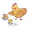 Chicken with small chicks Nursery, kindergarten, easter postcard