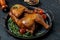 Chicken smoked meat. turkey portion. Food recipe background. Close up