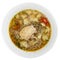 Chicken soup with buckwheat groats. On white background