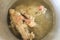Chicken soup for cooking, chicken bone in a pot prepare for make soup stock