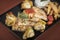 Chicken souvlaki with fried potatoes,tzatziki sauce and pita bread 6