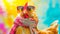 chicken sunglasses and scarf in studio with a colorful and bright background. Generative Ai